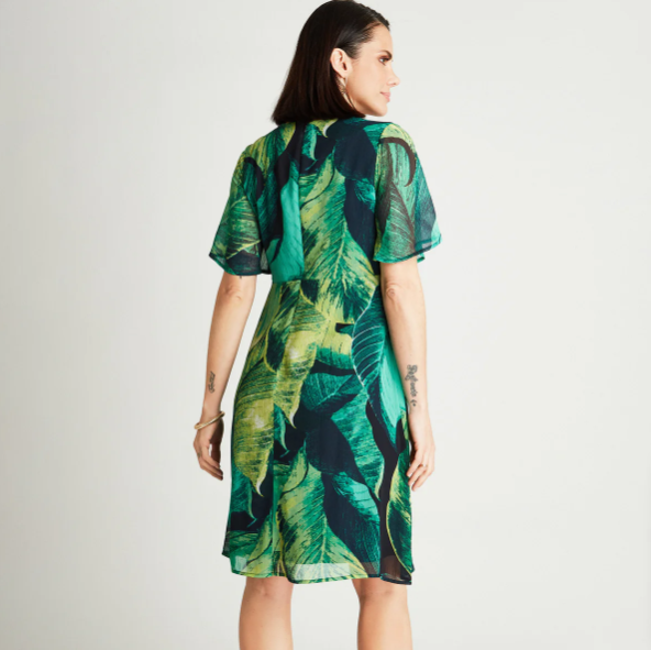 VESTIDO MIDI VERDE MANGA CORTA CUELLO V