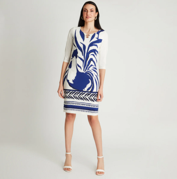 VESTIDO AZUL MANGA 3/4 CUELLO REDONDO